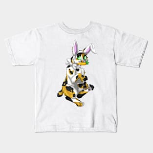 Bobtail BunnyCat: Calico (White) Kids T-Shirt